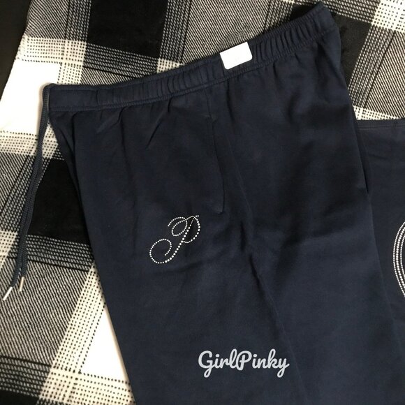 VS PINK SWEATPANTS OUTFIT & CAMPUS SHORT SLEEVE TEE IN NAVY BLUE & BLING XS-XXL - Picture 8 of 10